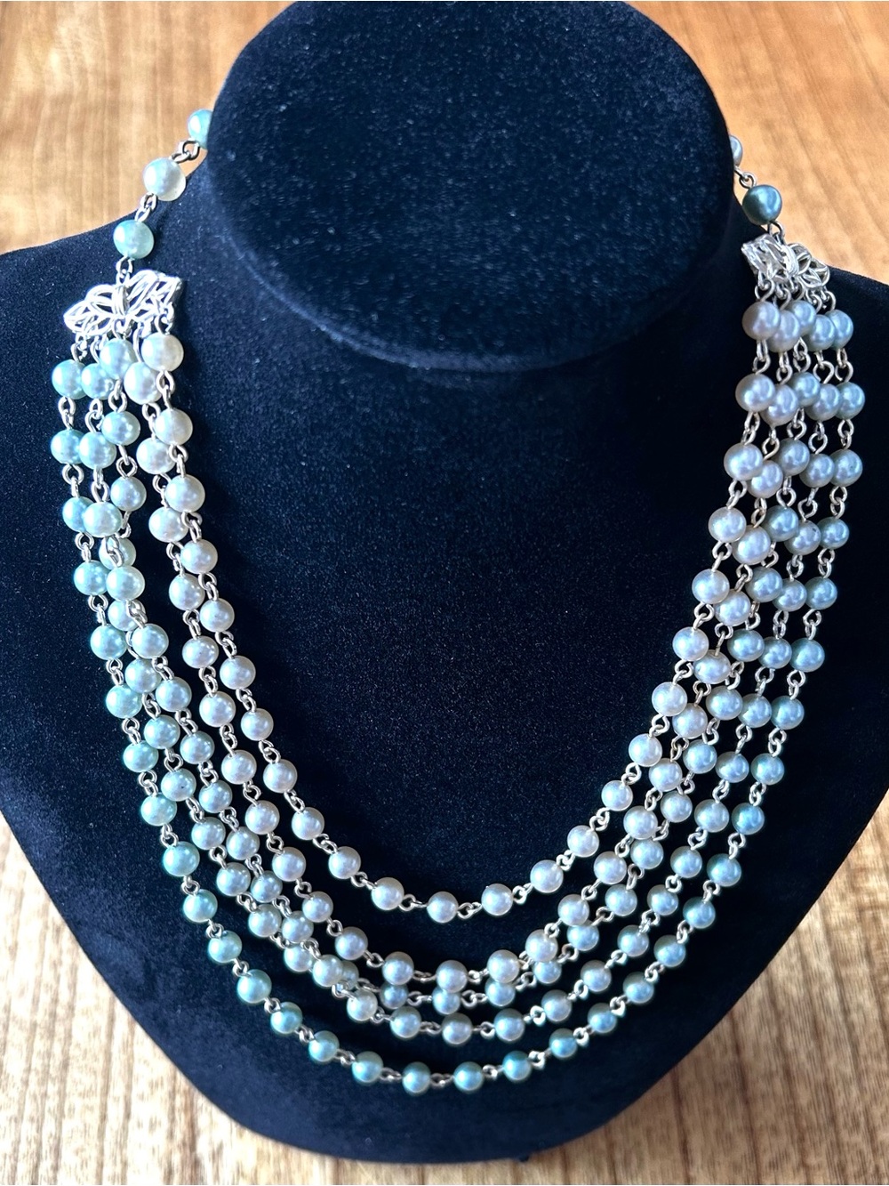 5-Strand Green and Cream Faux Pearl Necklace - Japan